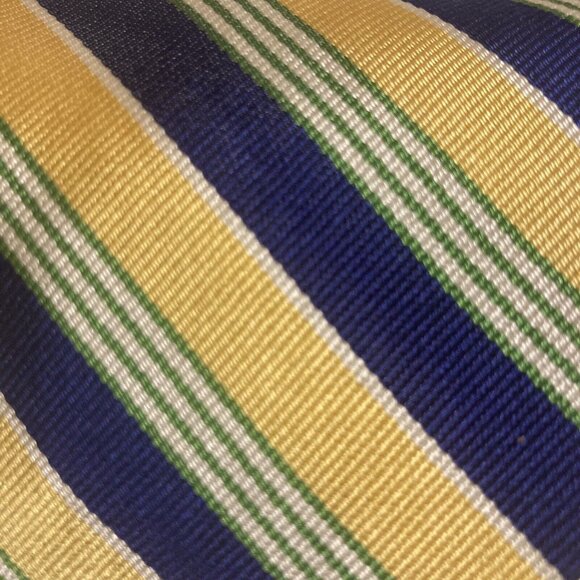 Brooks Brothers Makers Mens Repp Neck Tie Green Blue Yellow Printed Silk. USA - Picture 2 of 6